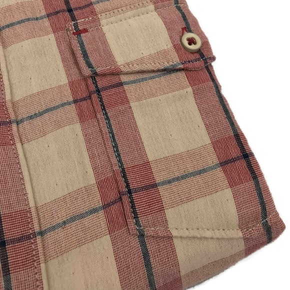 True Grit Pink Tan Plaid Button Down Shirt Size M - Picture 3 of 7